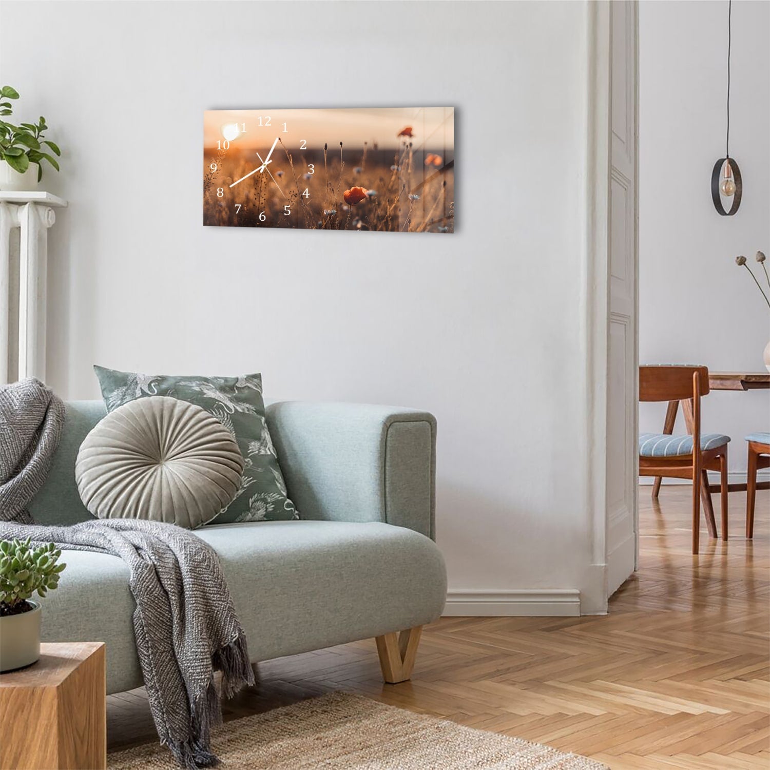 Wanduhr 60x30 - Mohnblumen im Feld