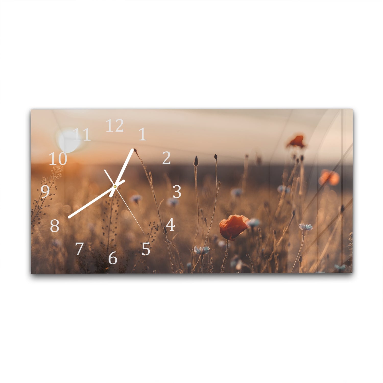 Wanduhr 60x30 - Mohnblumen im Feld