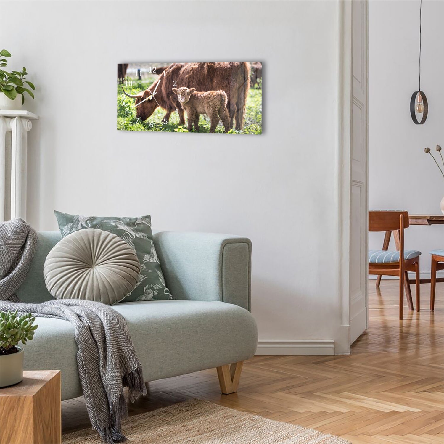 Wanduhr 60x30 - Mutter und Kalb