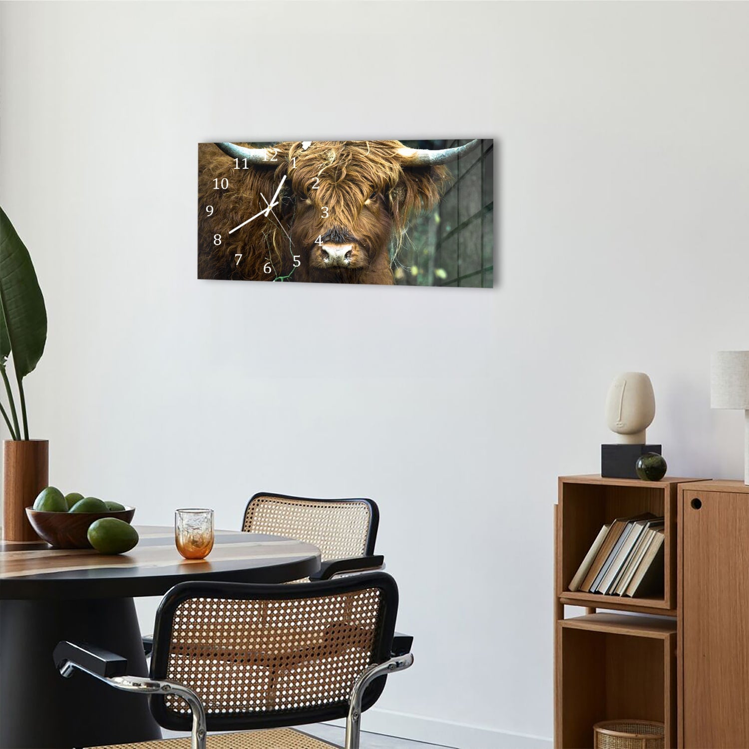 Wanduhr 60x30 - Schottisches Hochlandrind-Porträt