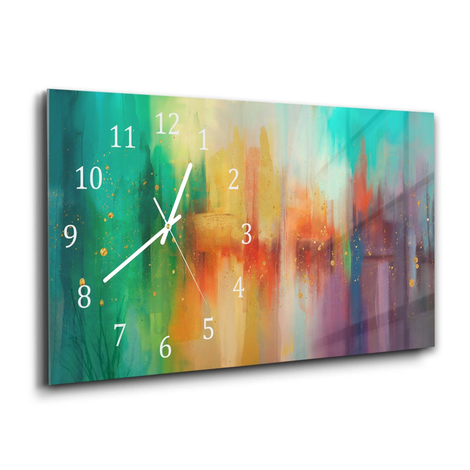 Wanduhr 60x30 - Buntes Aquarellgemälde