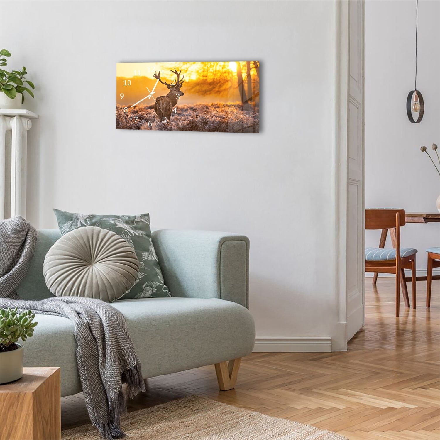 Wanduhr 60x30 - Edelhirsch in der Morgensonne