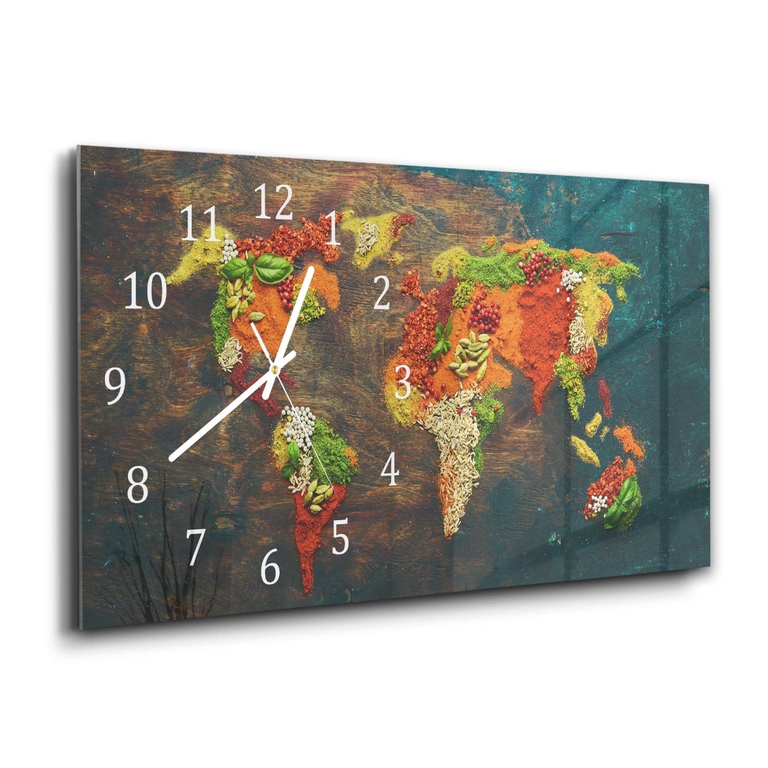Wanduhr 60x30 - Weltkarte der Kräuter
