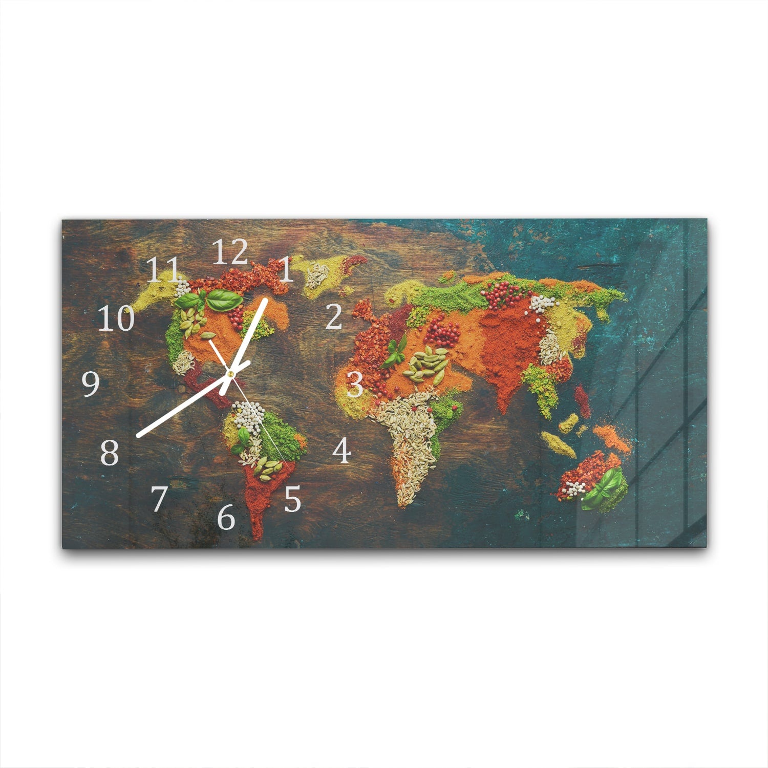 Wanduhr 60x30 - Weltkarte der Kräuter
