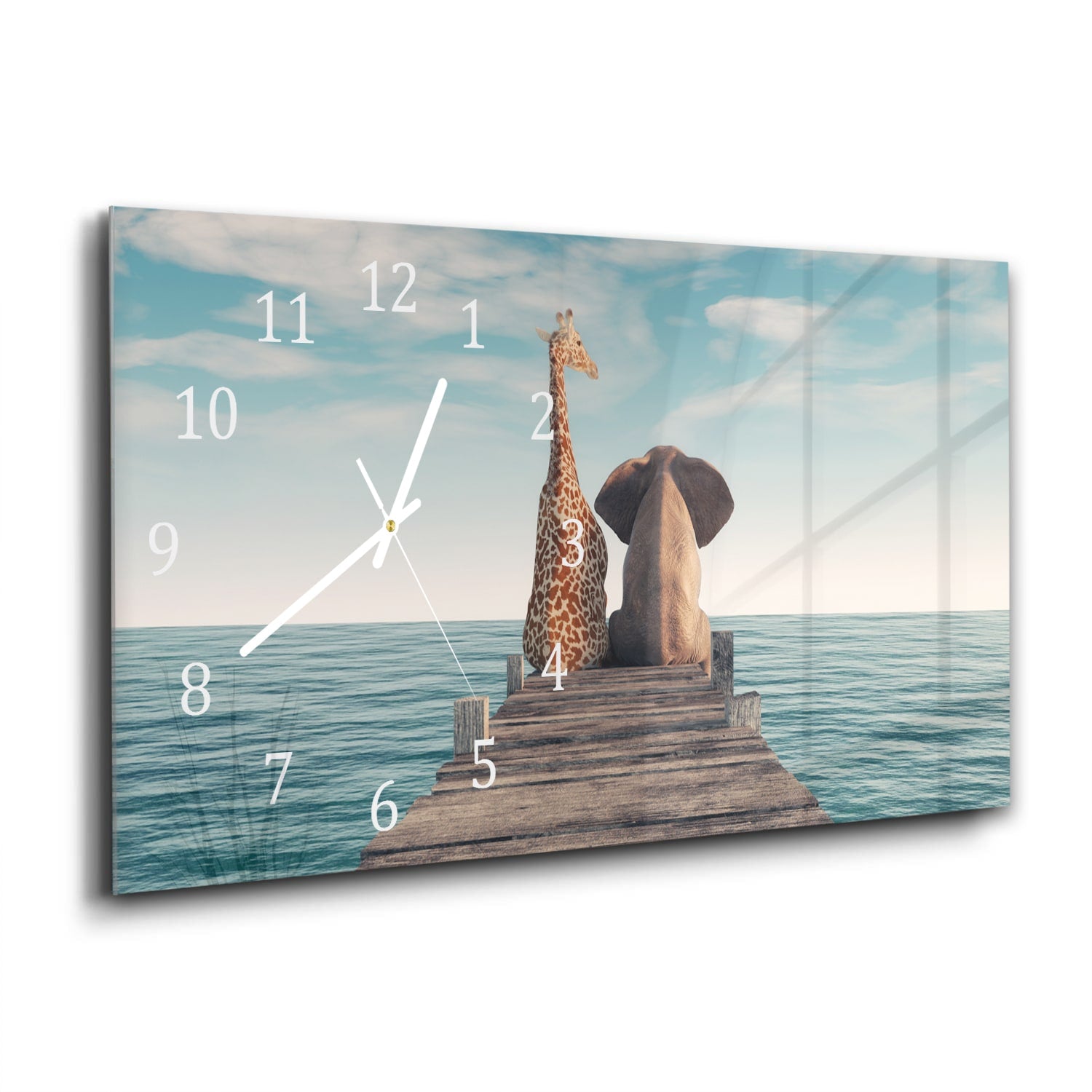 Wanduhr 60x30 - Giraffe und Elefant