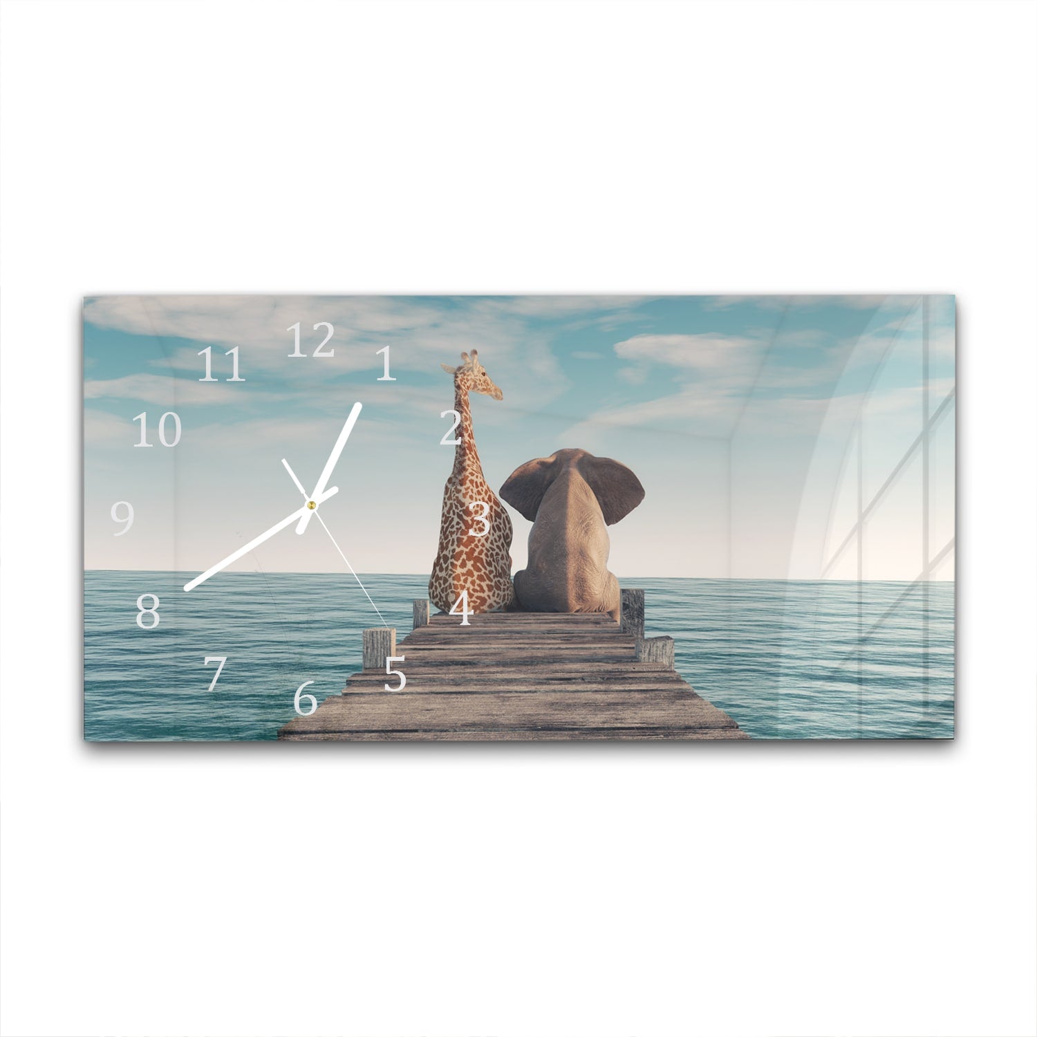 Wanduhr 60x30 - Giraffe und Elefant