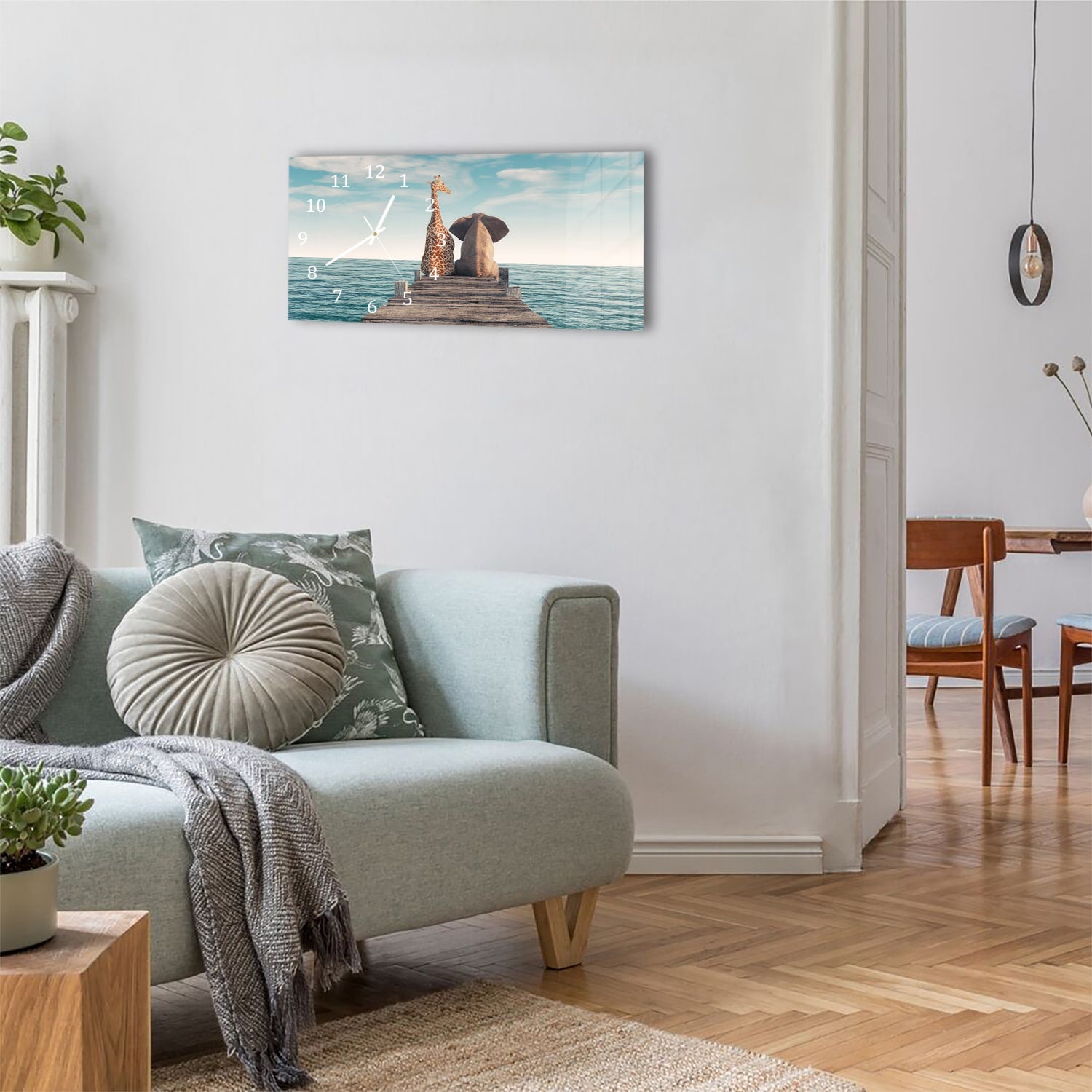 Wanduhr 60x30 - Giraffe und Elefant