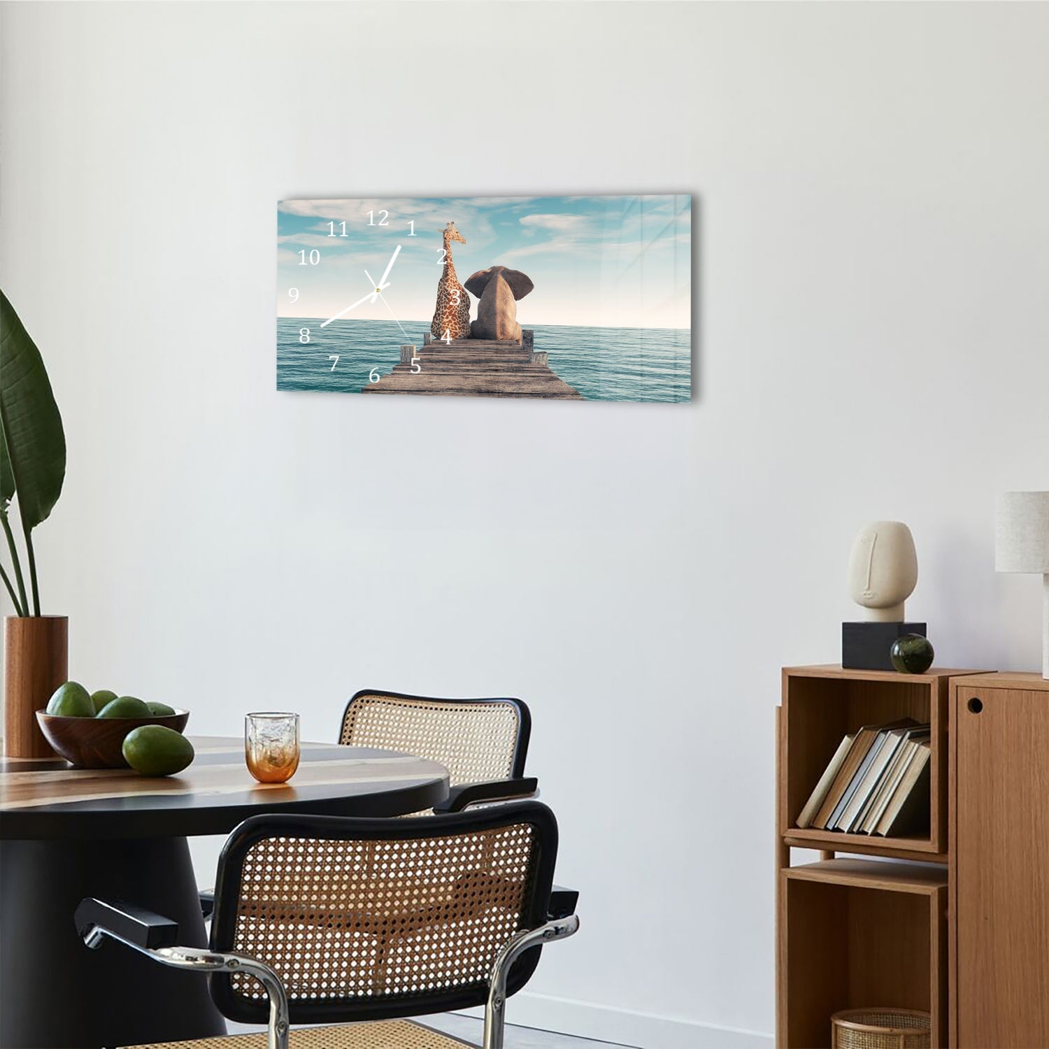 Wanduhr 60x30 - Giraffe und Elefant