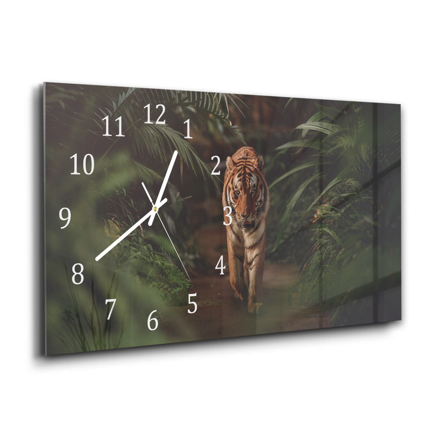 Wanduhr 60x30 - Tiger im Wald