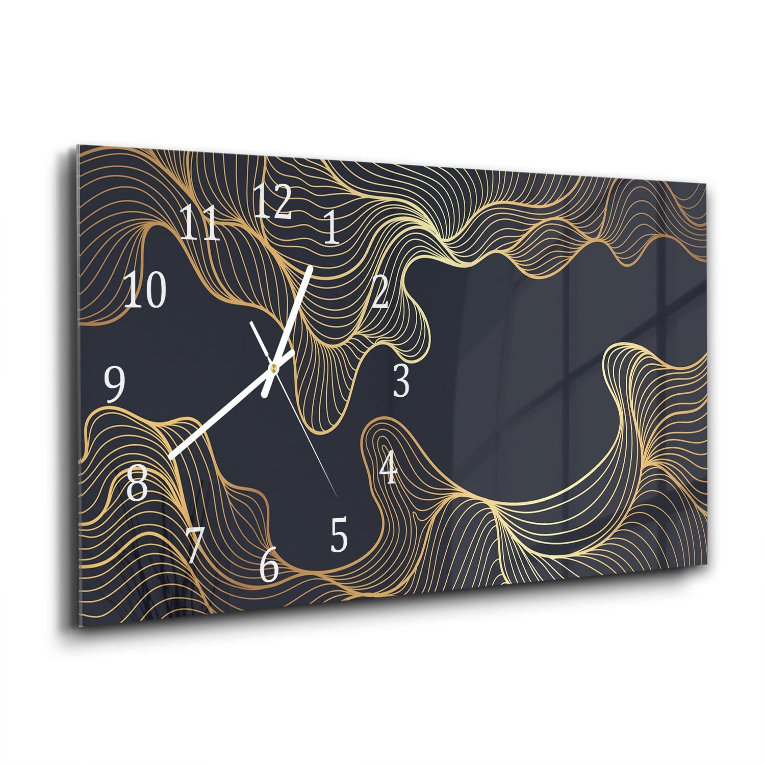 Wanduhr 60x30 - Schwarzer Hintergrund mit goldenen Linien