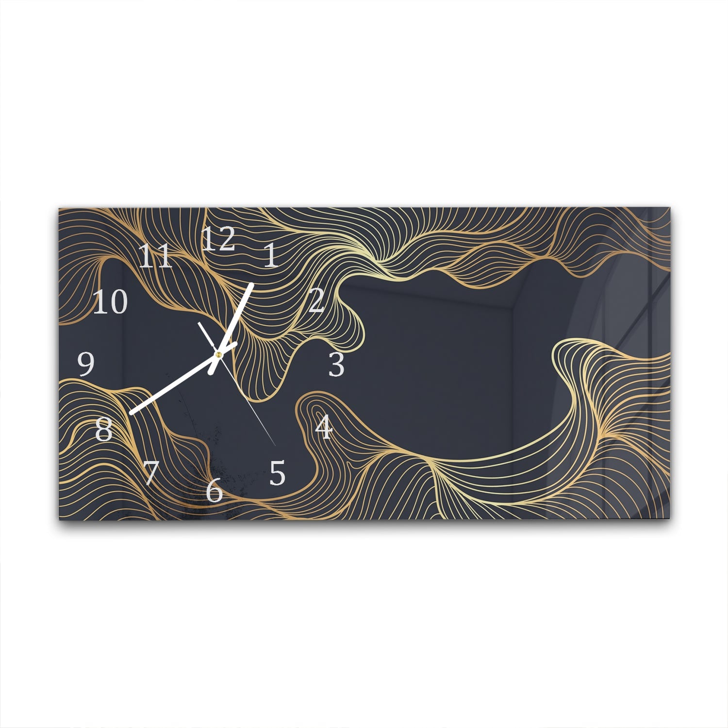 Wanduhr 60x30 - Schwarzer Hintergrund mit goldenen Linien