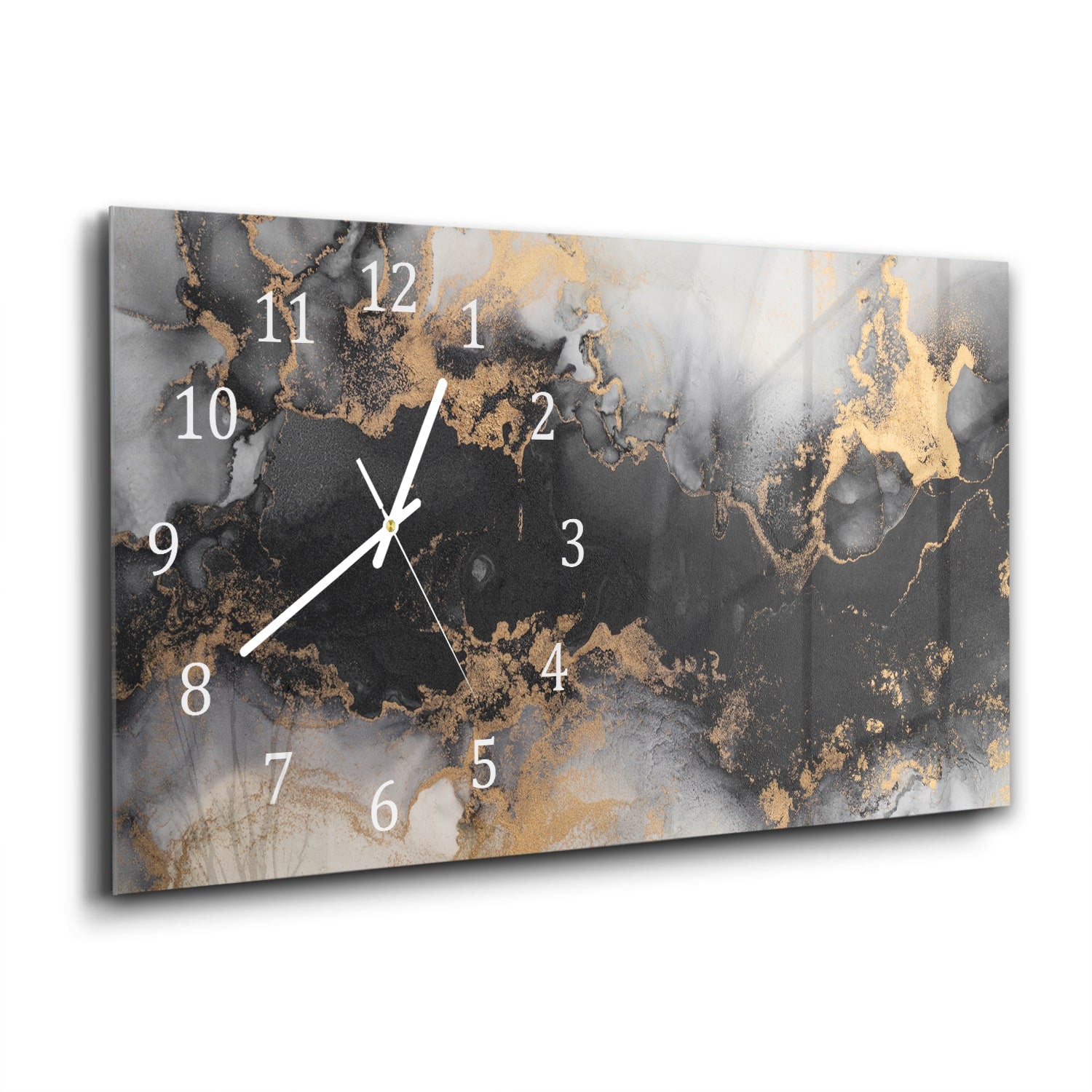 Wanduhr 60x30 - Luxuriöser Schwarz-Gold-Marmor