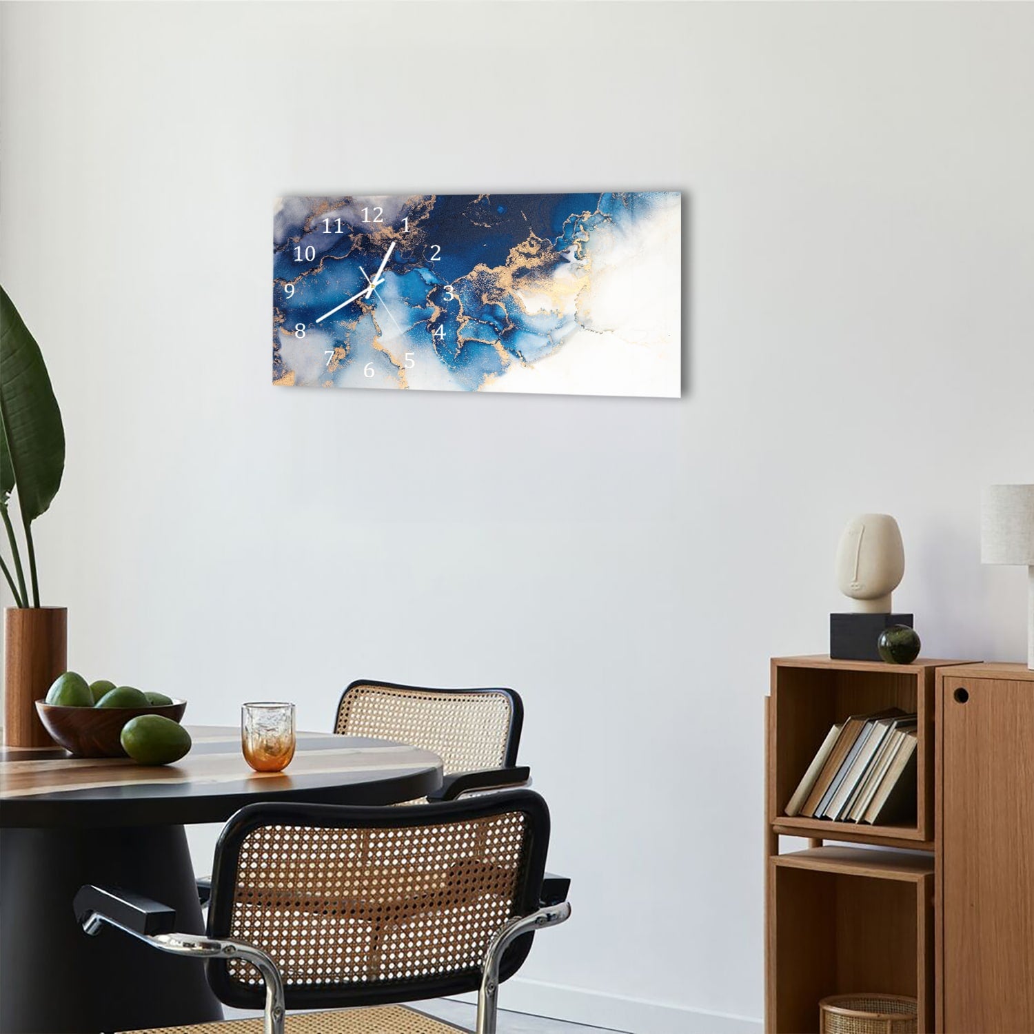 Wanduhr 60x30 - Luxuriöser Blau-Gold-Marmor