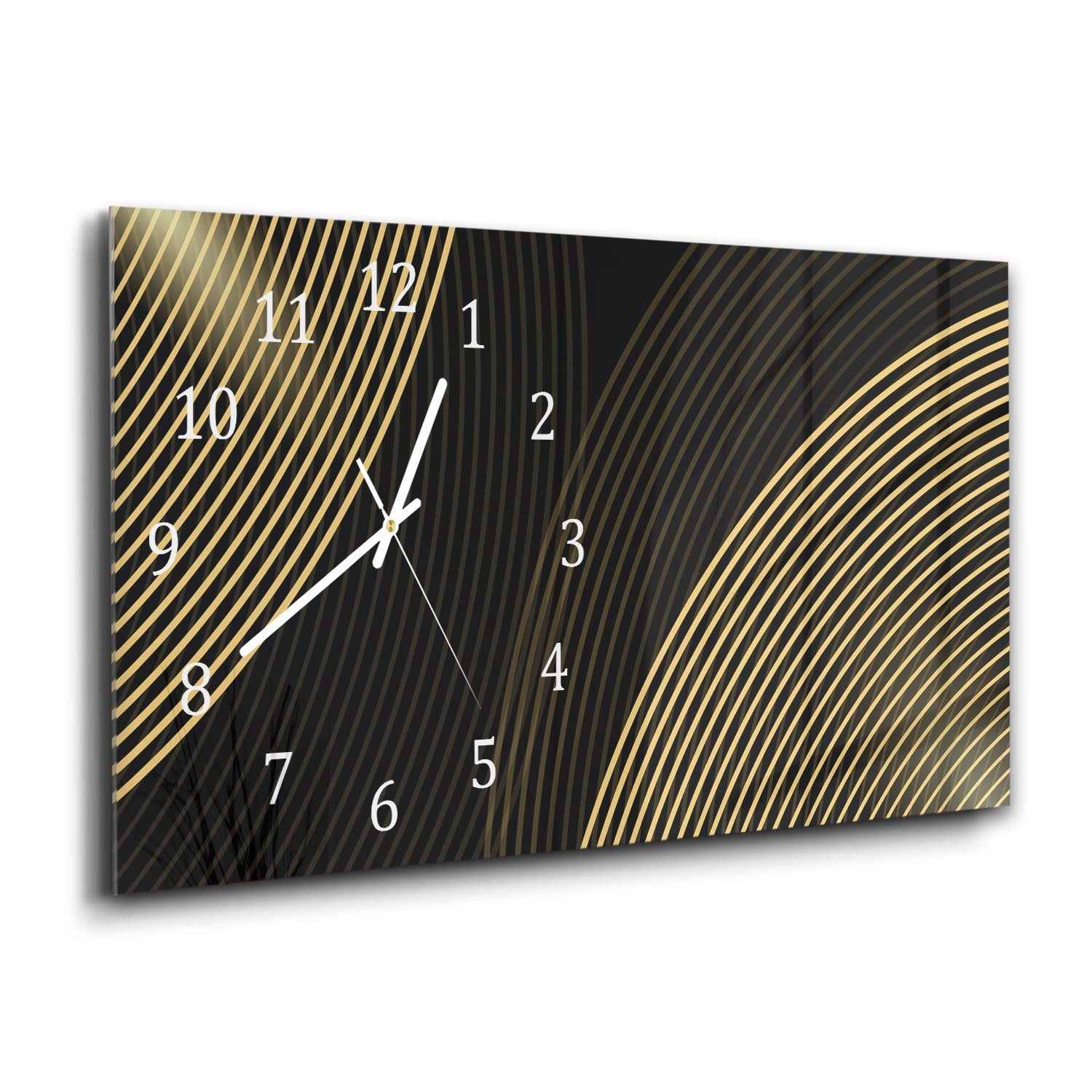 Wanduhr 60x30 - Goldene Linien auf schwarzem Hintergrund