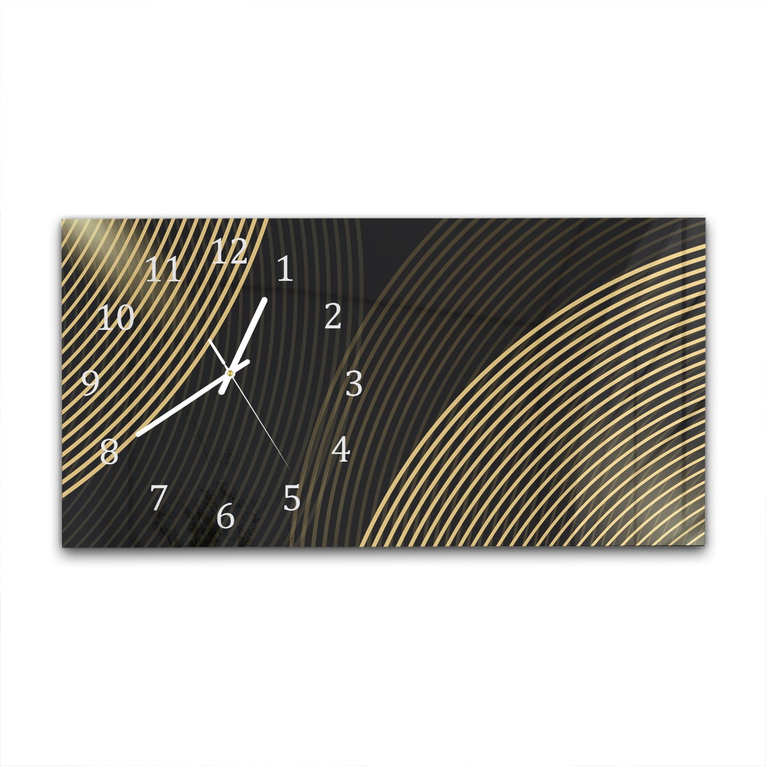 Wanduhr 60x30 - Goldene Linien auf schwarzem Hintergrund
