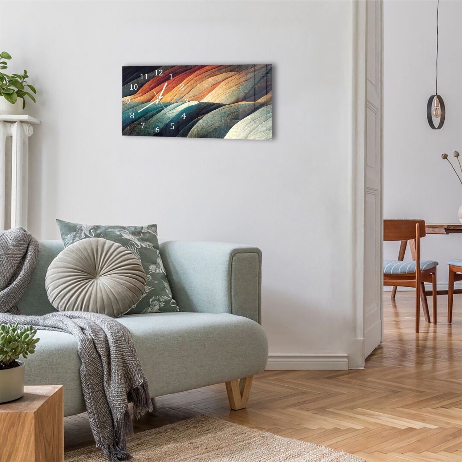 Wanduhr 60x30 - Abstrakte natürliche Wellen