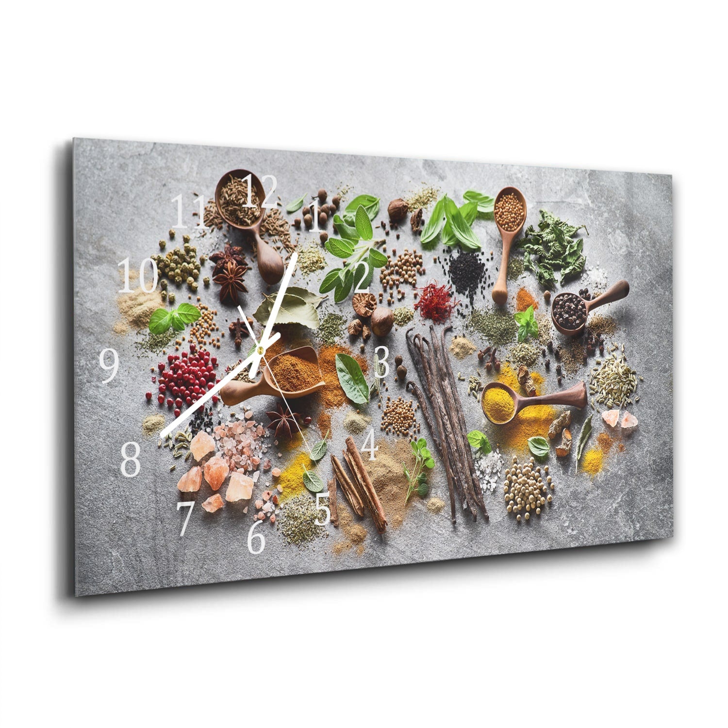 Wanduhr 60x30 - Kräuter & Gewürze auf Beton