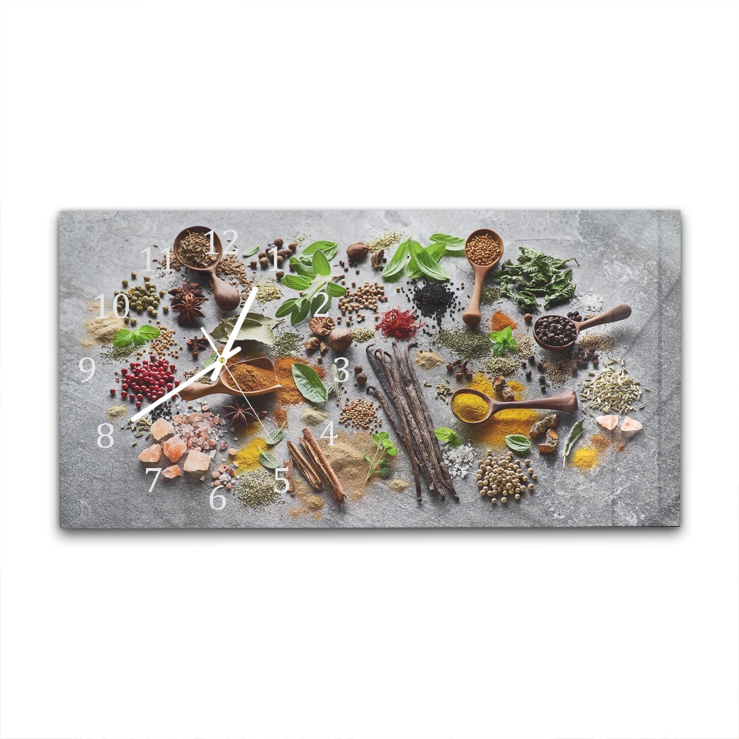 Wanduhr 60x30 - Kräuter & Gewürze auf Beton