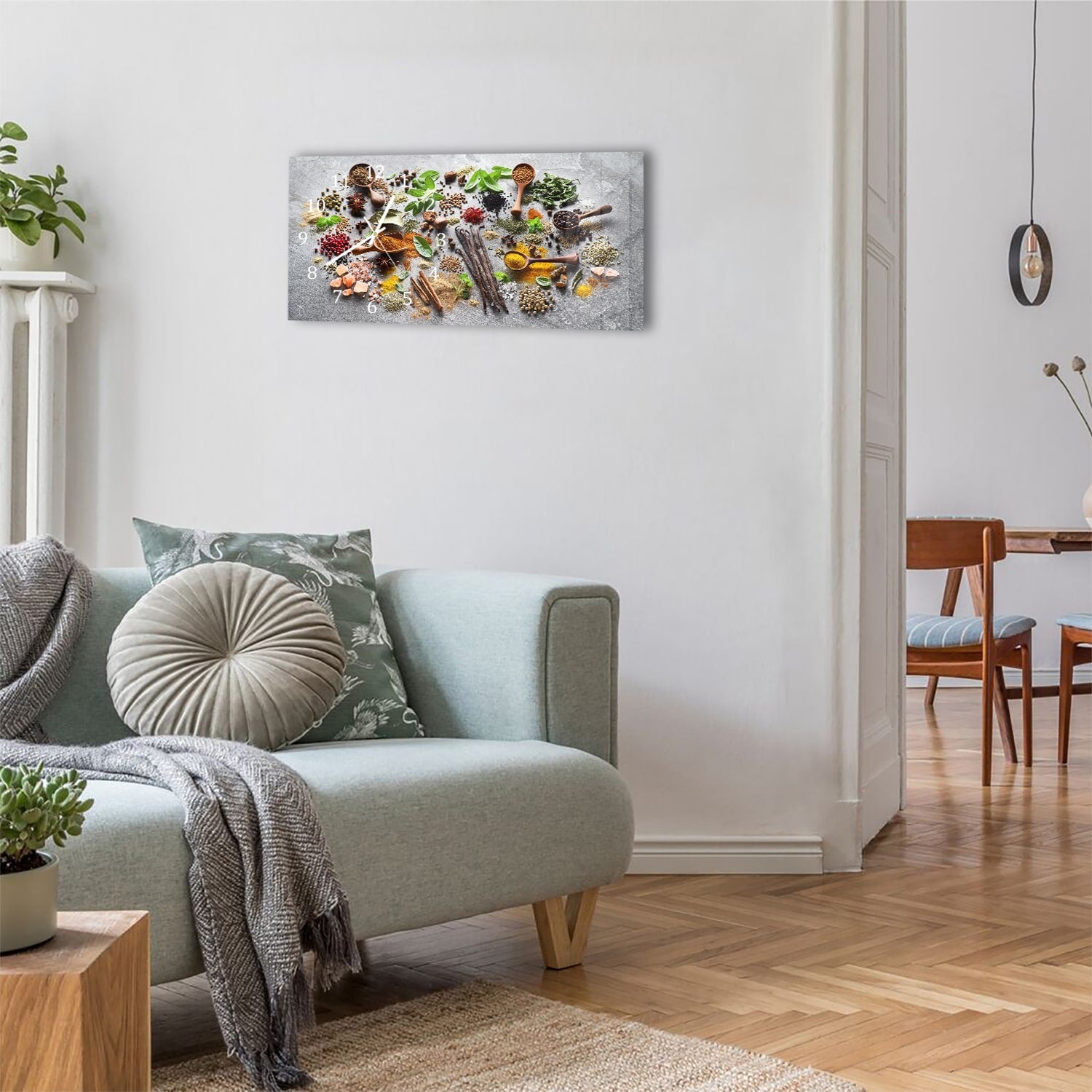 Wanduhr 60x30 - Kräuter & Gewürze auf Beton