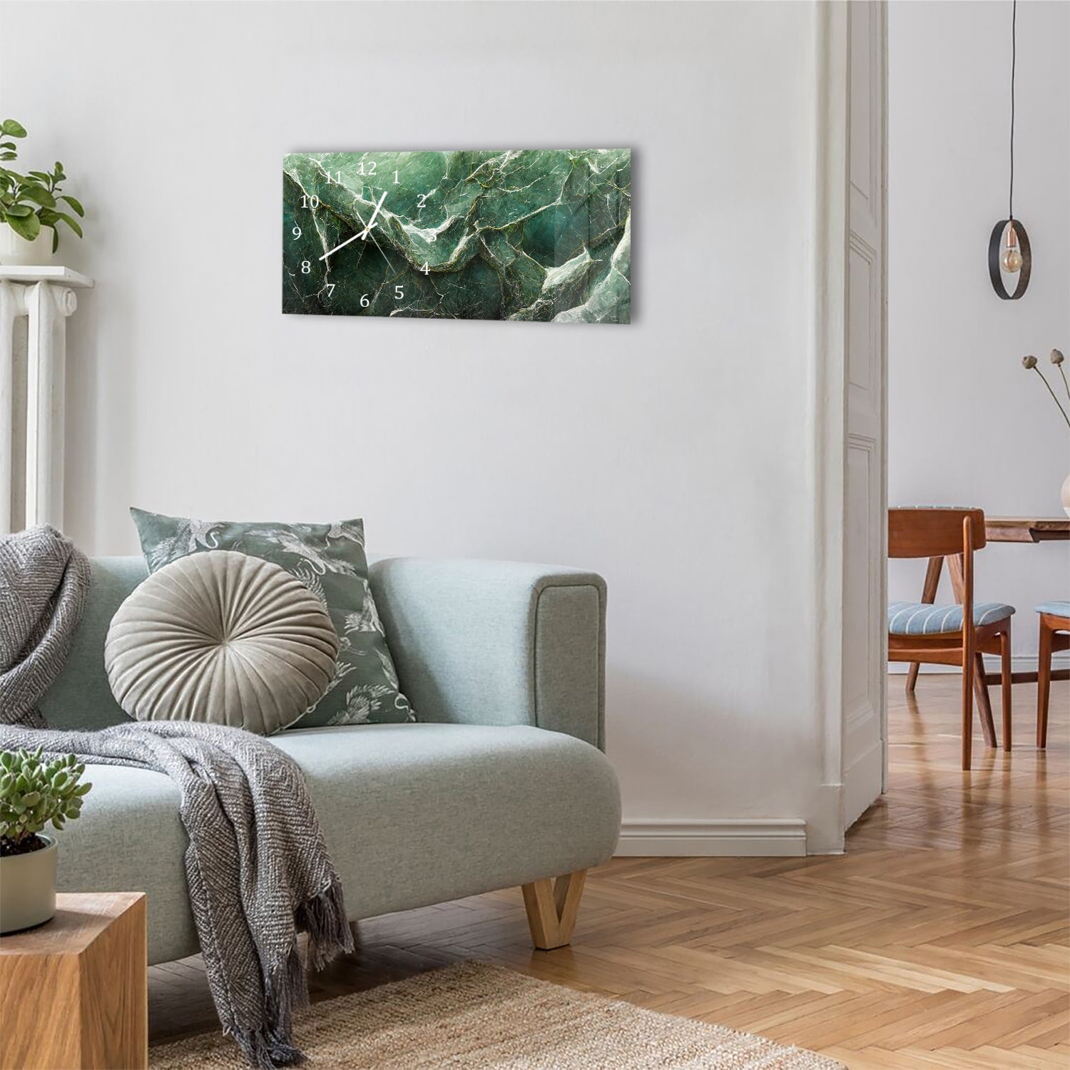 Wanduhr 60x30 - Luxuriöser grüner Marmor