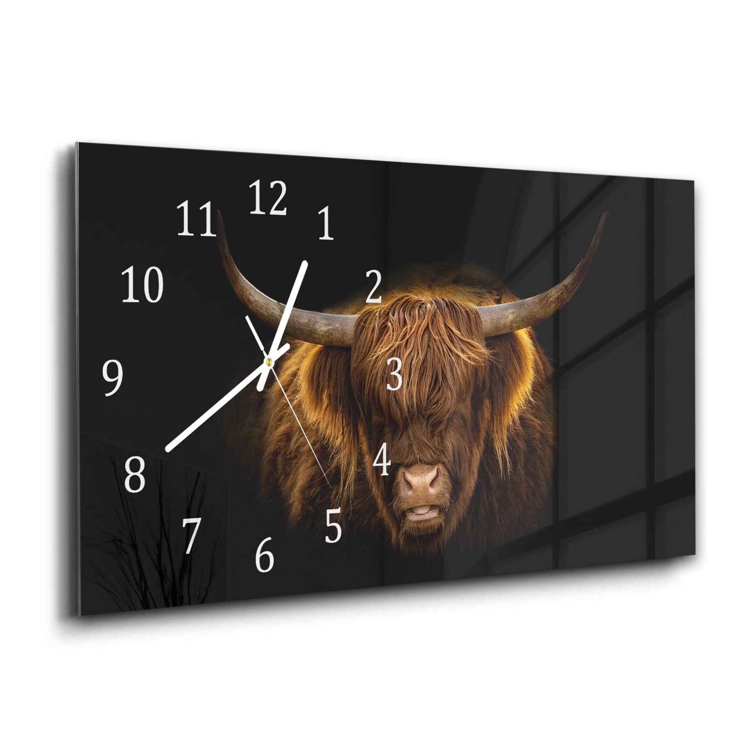 Wanduhr 60x30 - Schottisches Hochlandrind im Winter