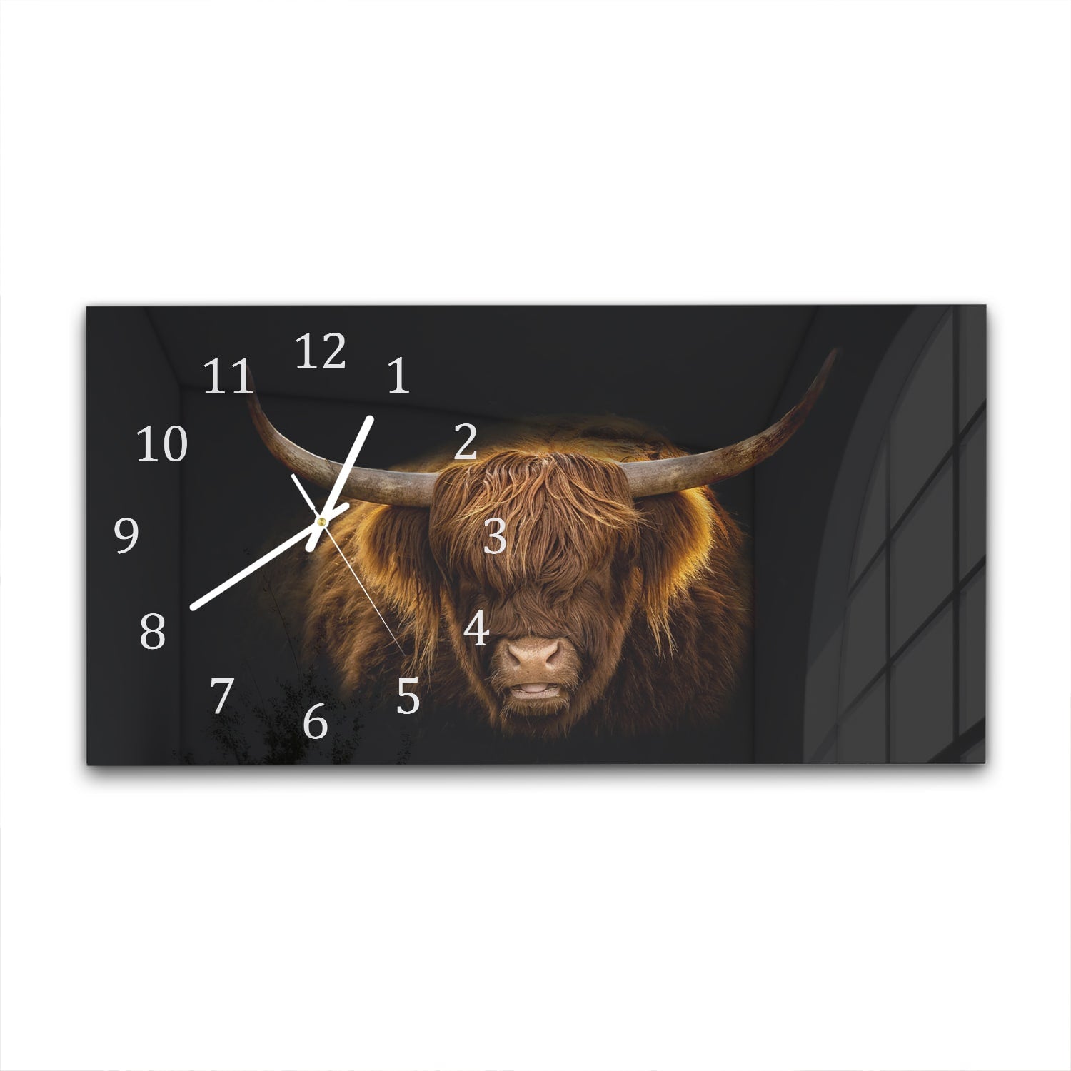 Wanduhr 60x30 - Schottisches Hochlandrind im Winter