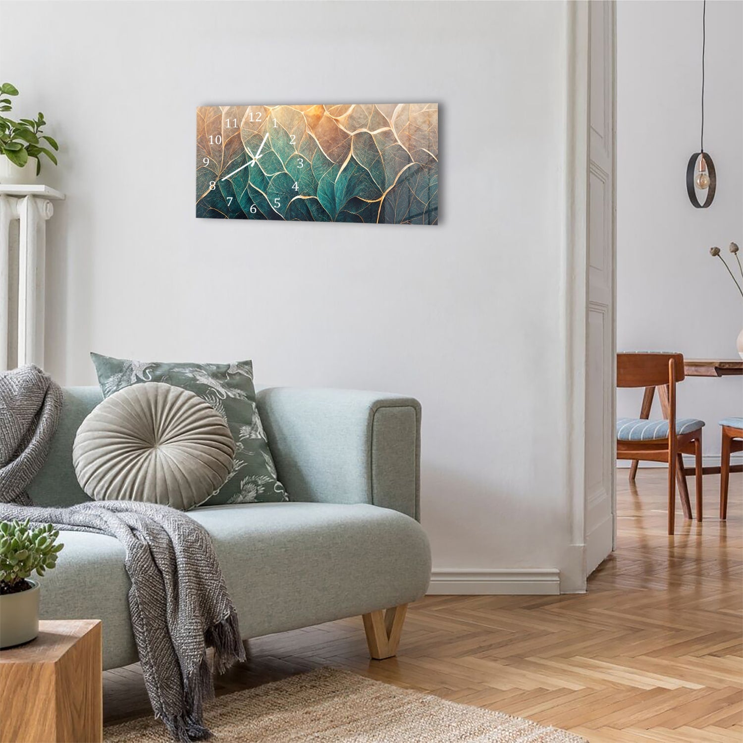 Wanduhr 60x30 - Blau-Gold-Marmormuster