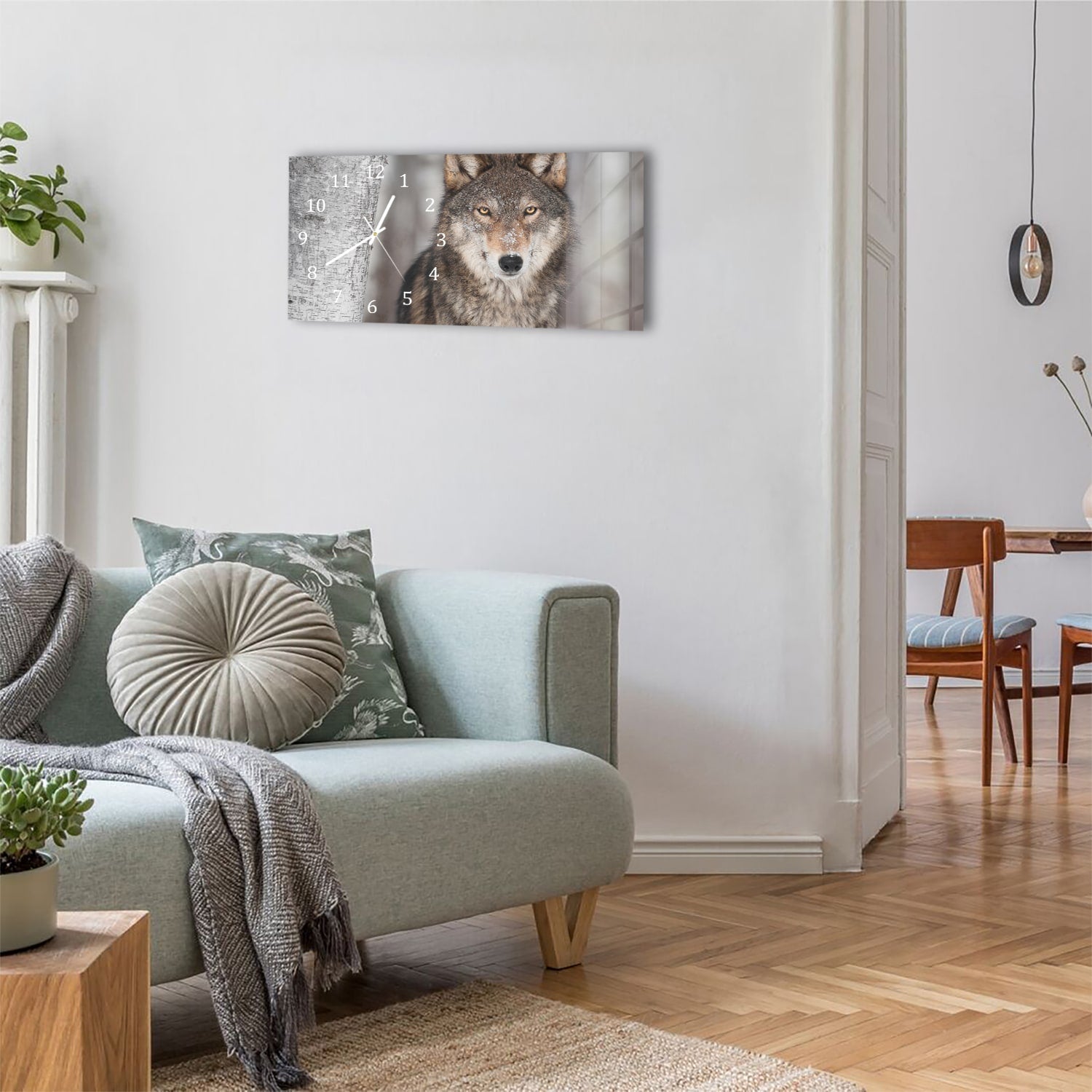 Wanduhr 60x30 - Grauer Wolf