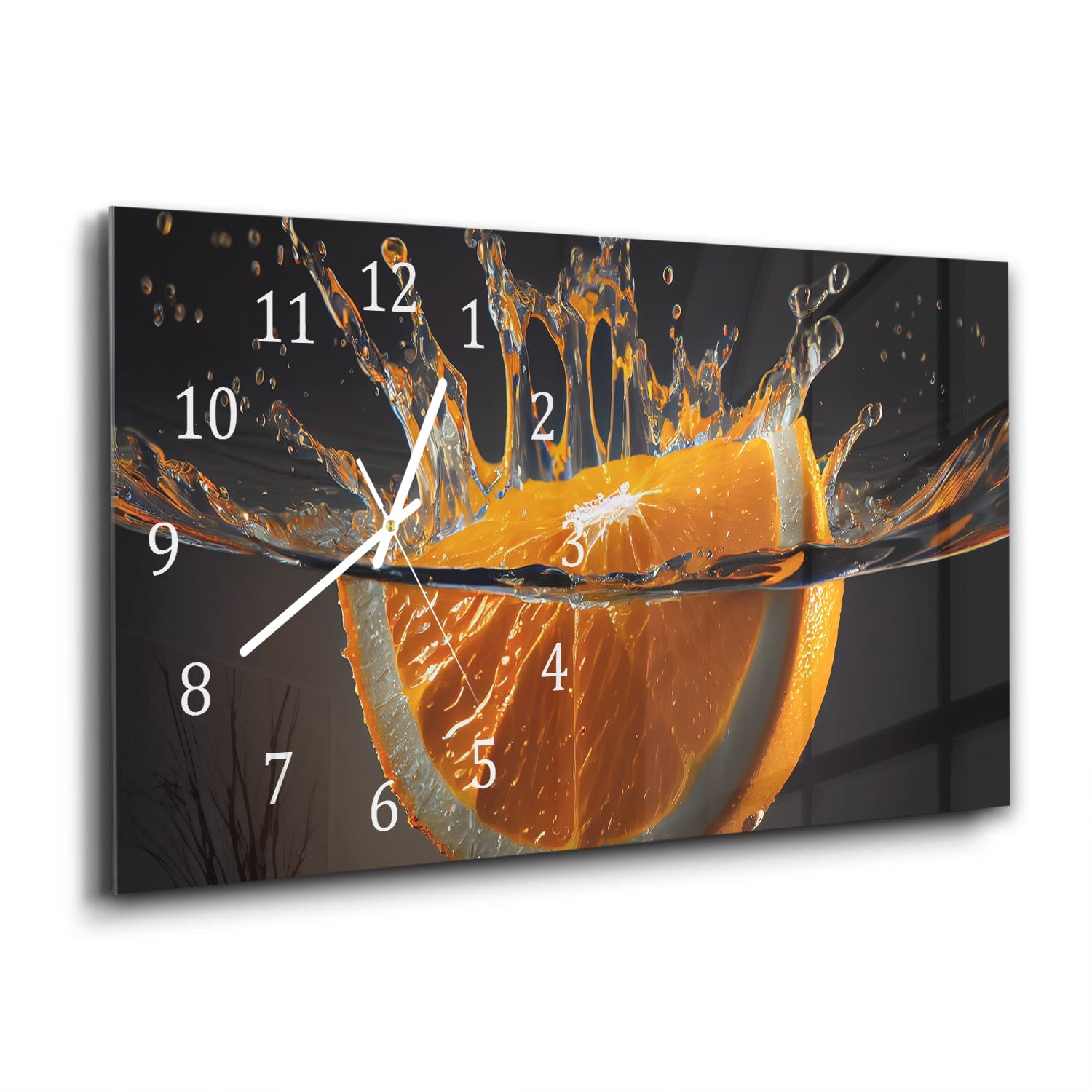 Wanduhr 60x30 - Orangen-Splash