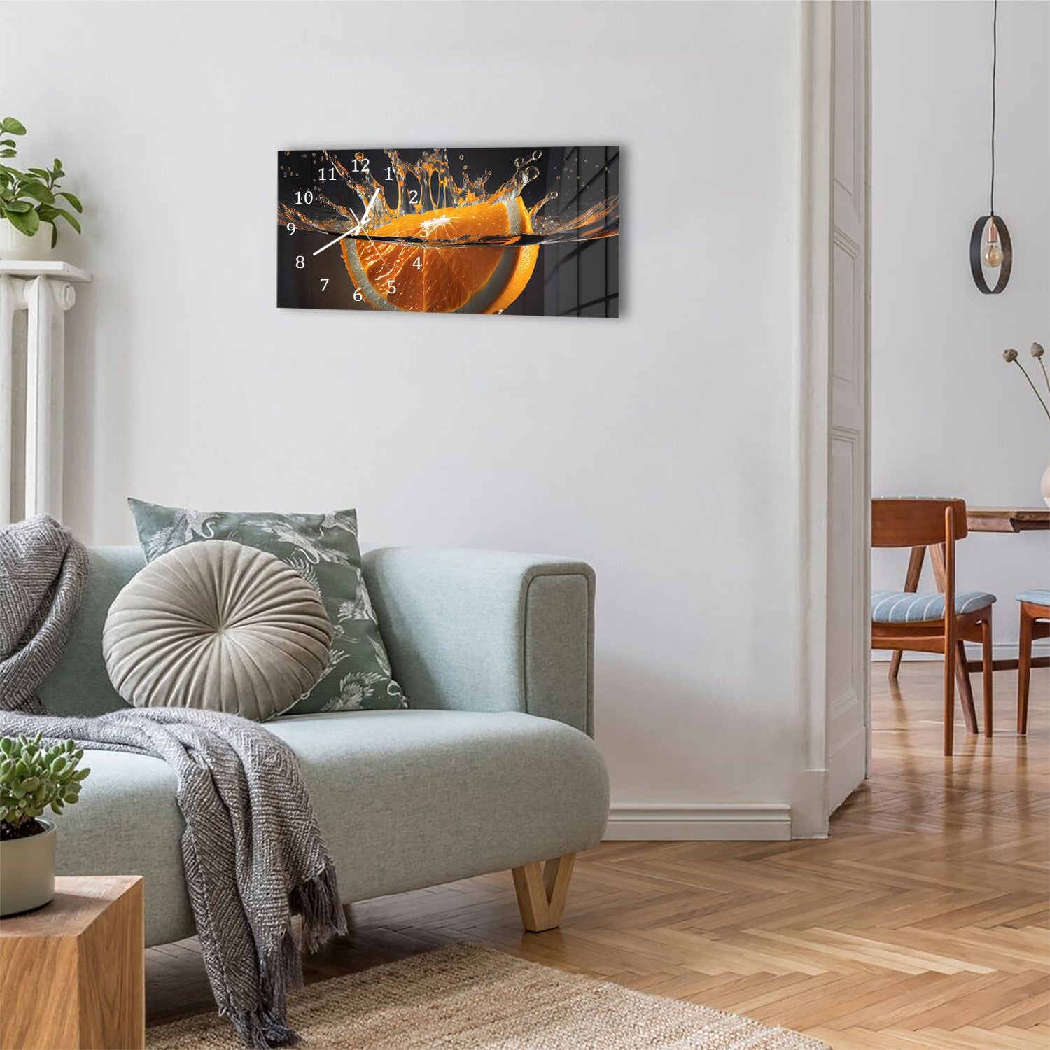 Wanduhr 60x30 - Orangen-Splash