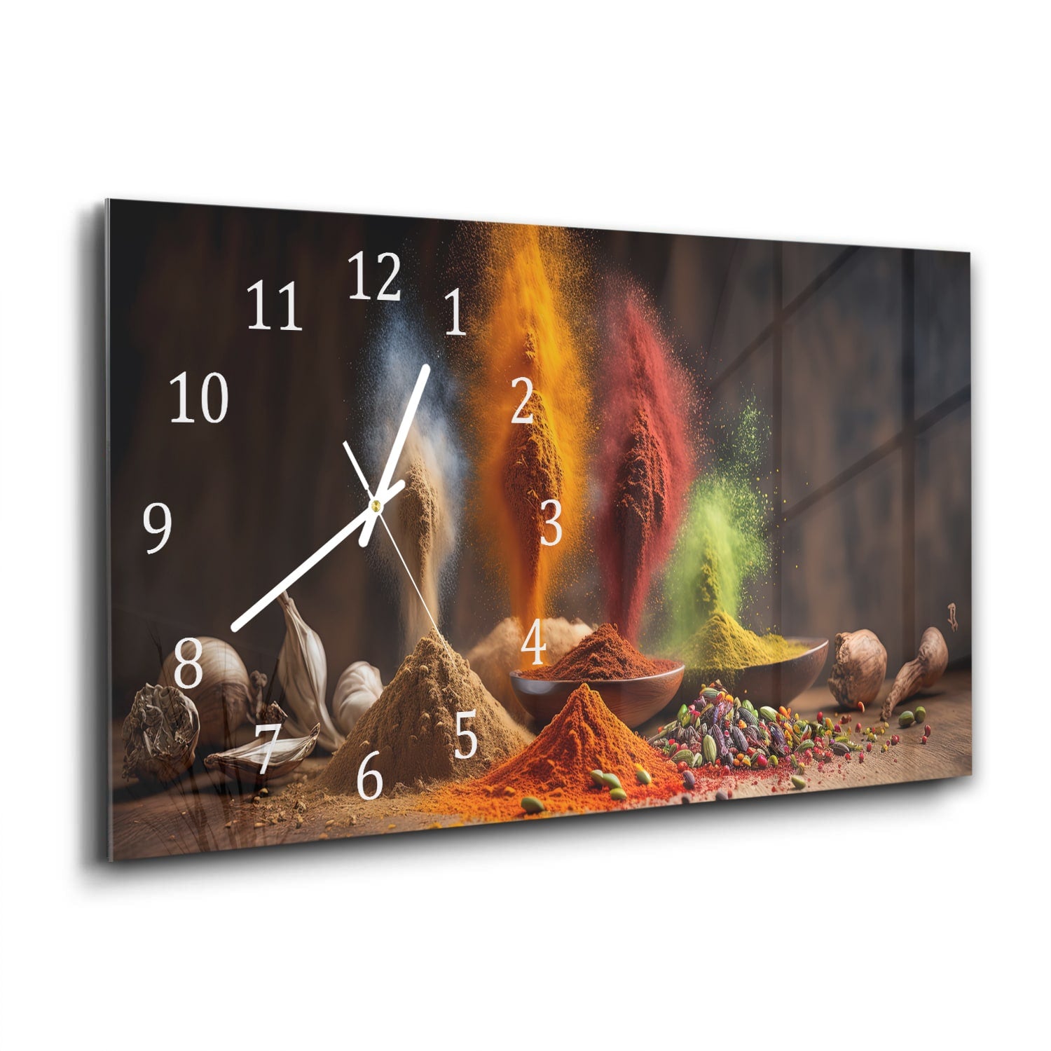 Wanduhr 60x30 - Gewürzregen auf Holz