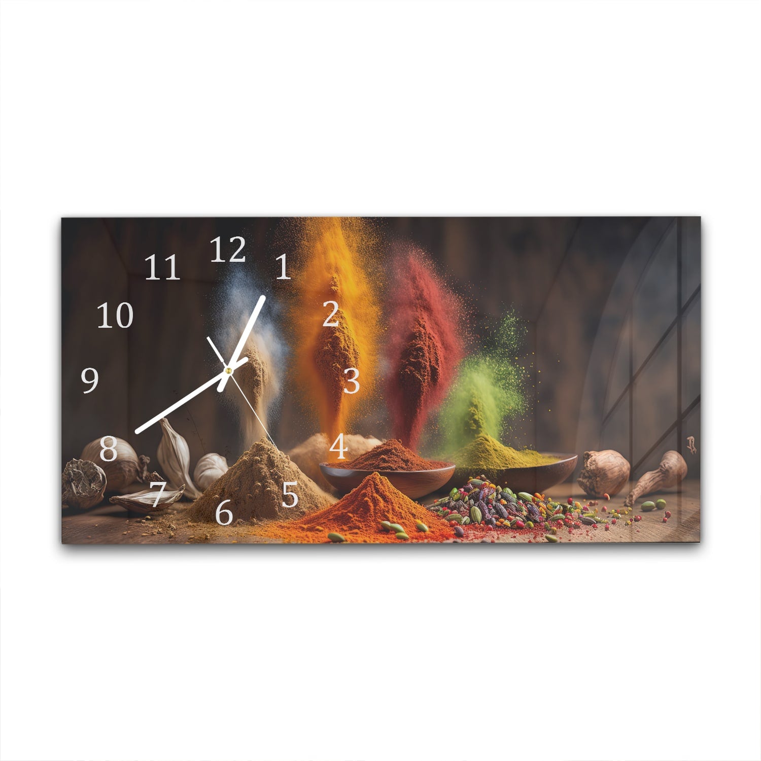 Wanduhr 60x30 - Gewürzregen auf Holz