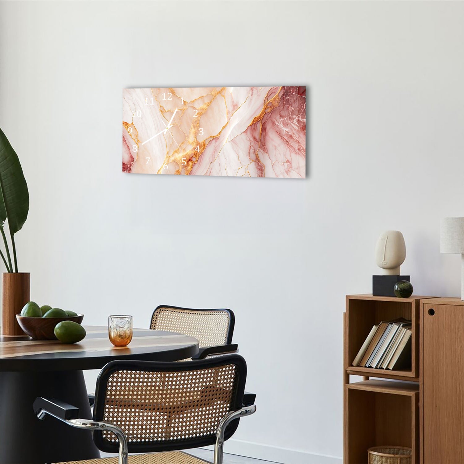 Wanduhr 60x30 - Rot-rosa Marmor