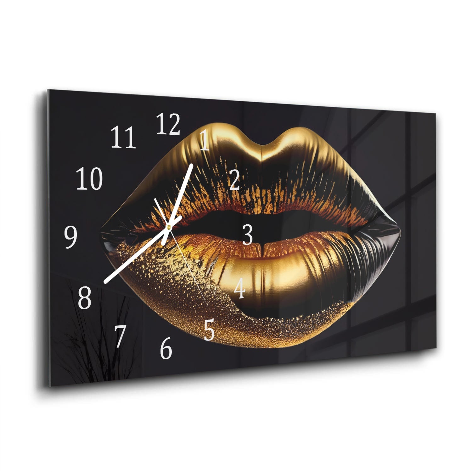 Wanduhr 60x30 - Goldene Lippen