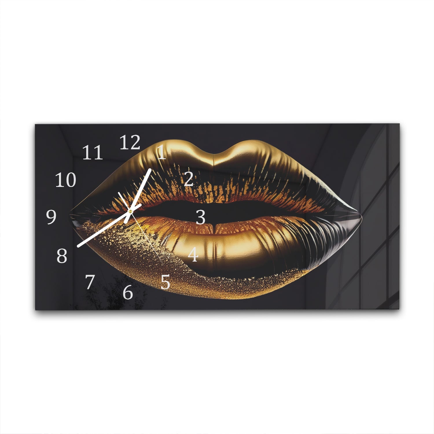 Wanduhr 60x30 - Goldene Lippen