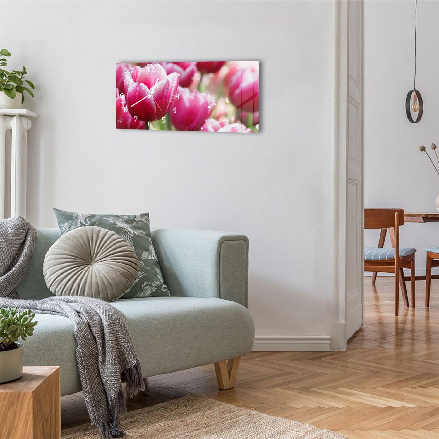 Wanduhr 60x30 - Nasse Tulpen