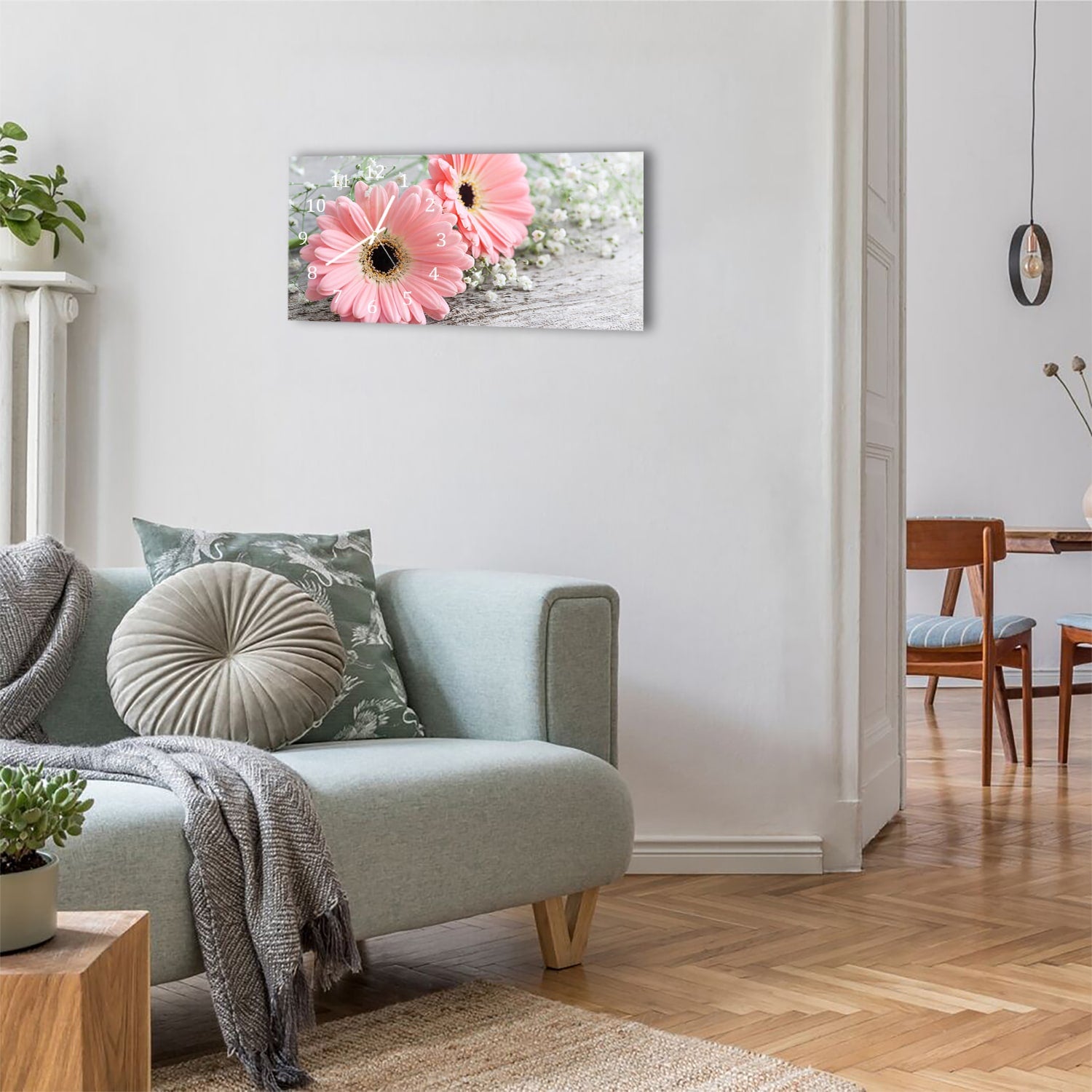 Wanduhr 60x30 - Rosa Gerbera