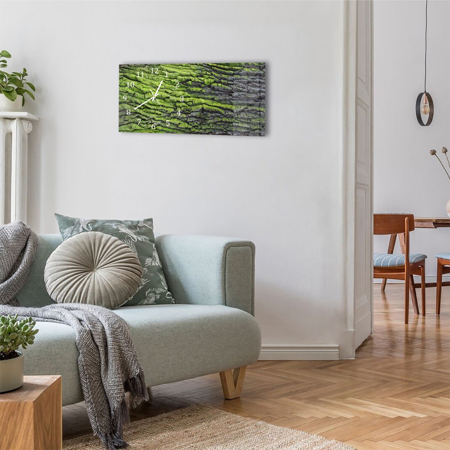 Wanduhr 60x30 - Grüne Rinden-Textur