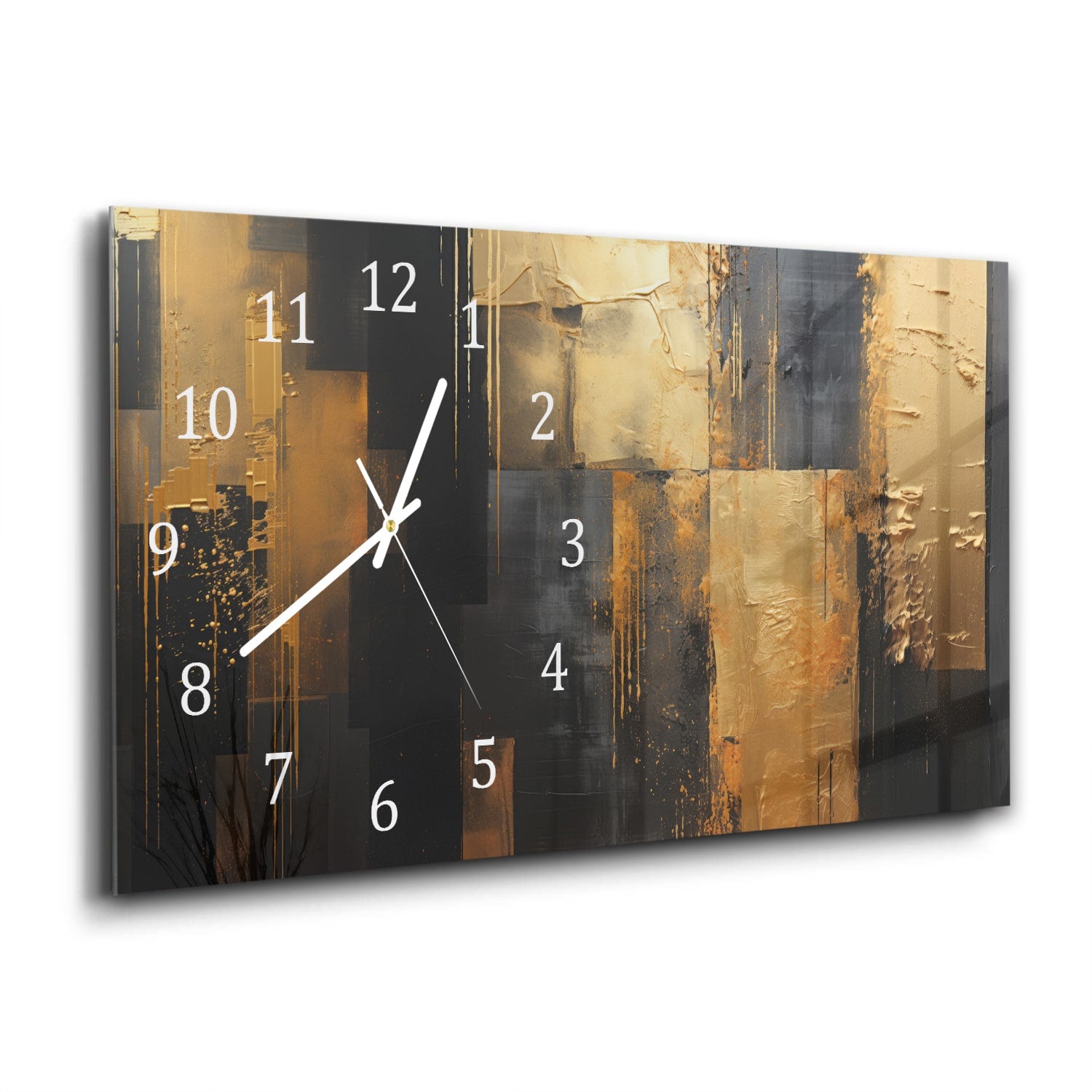 Wanduhr 60x30 - Gold/Schwarz abstraktes Gemälde