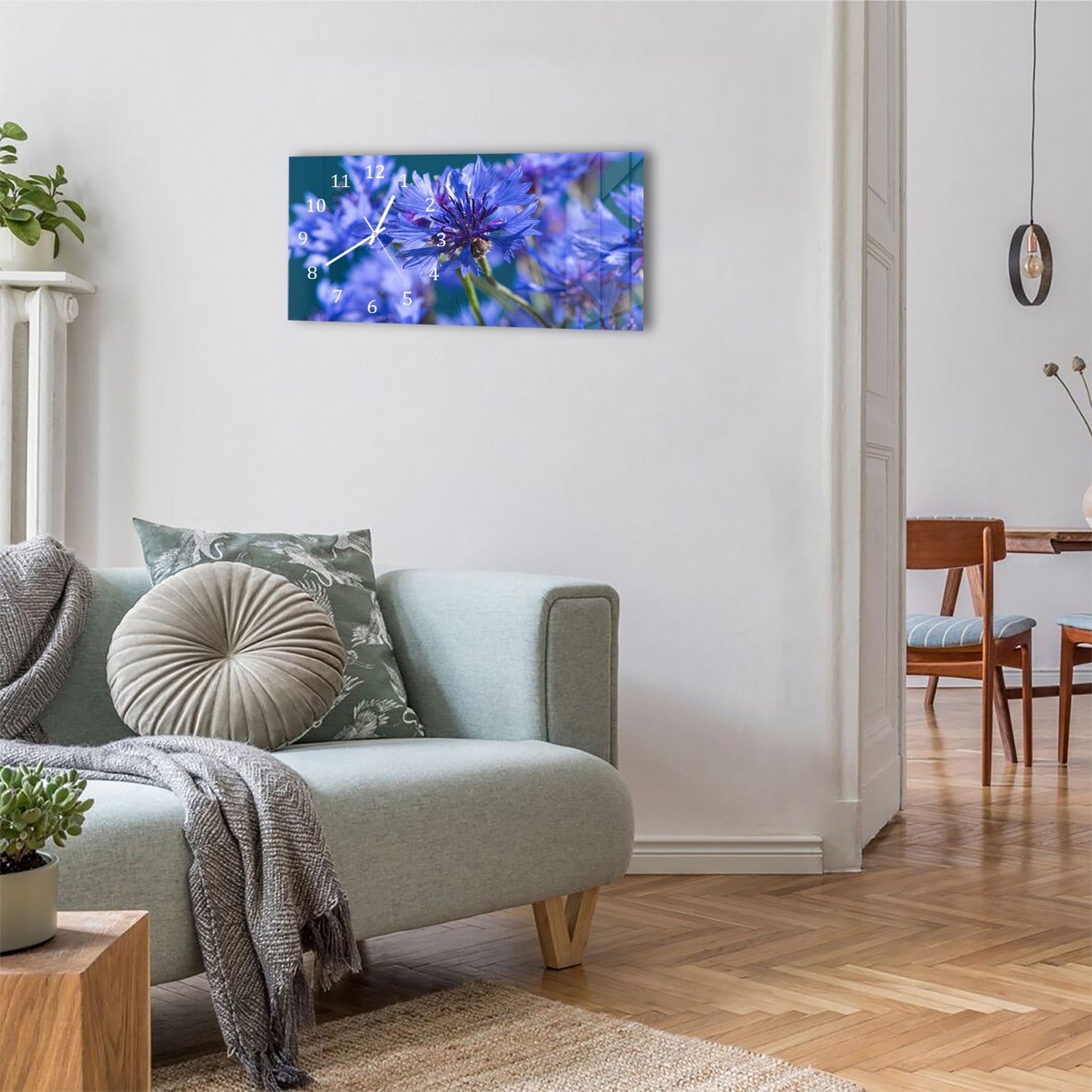 Wanduhr 60x30 - Kornblume