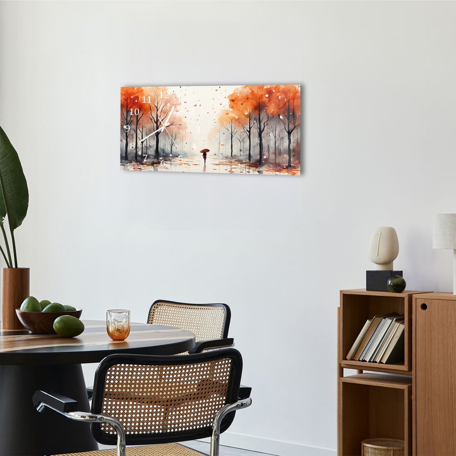 Wanduhr 60x30 - Aquarell-Herbstpark-Gemälde