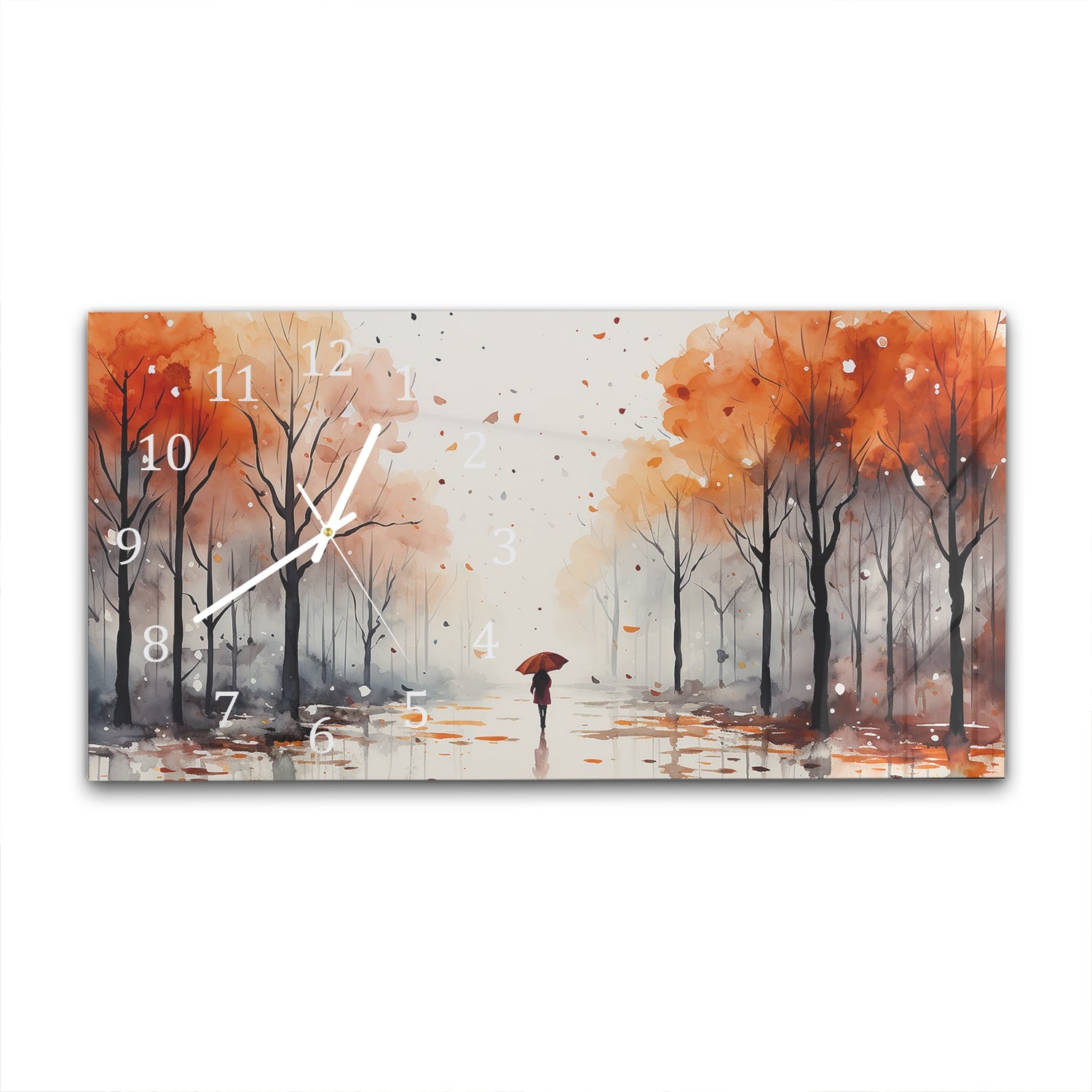 Wanduhr 60x30 - Aquarell-Herbstpark-Gemälde