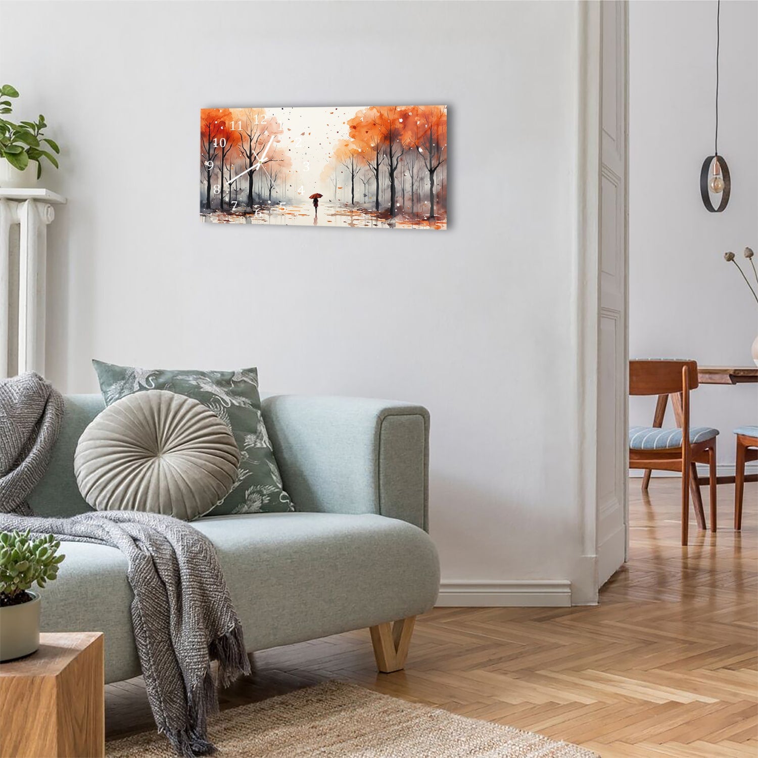 Wanduhr 60x30 - Aquarell-Herbstpark-Gemälde