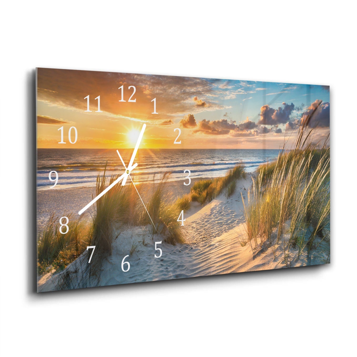 Wanduhr 60x30 - Sonnenuntergang bei den Dünen