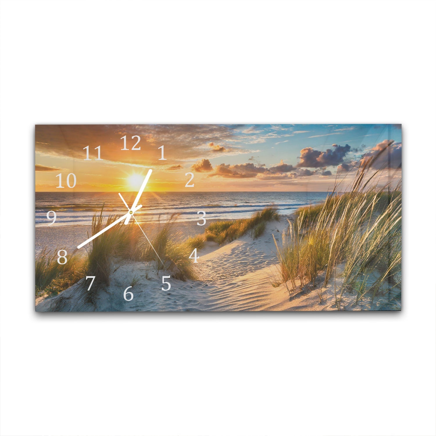 Wanduhr 60x30 - Sonnenuntergang bei den Dünen