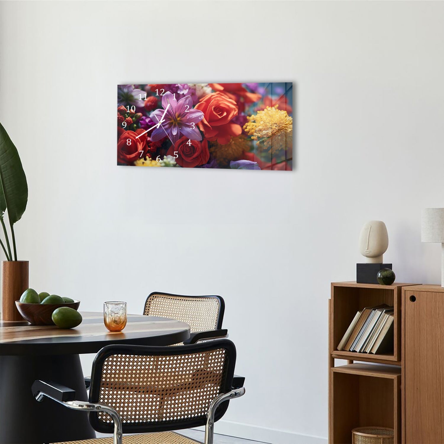 Wanduhr 60x30 - Blumenstrauß