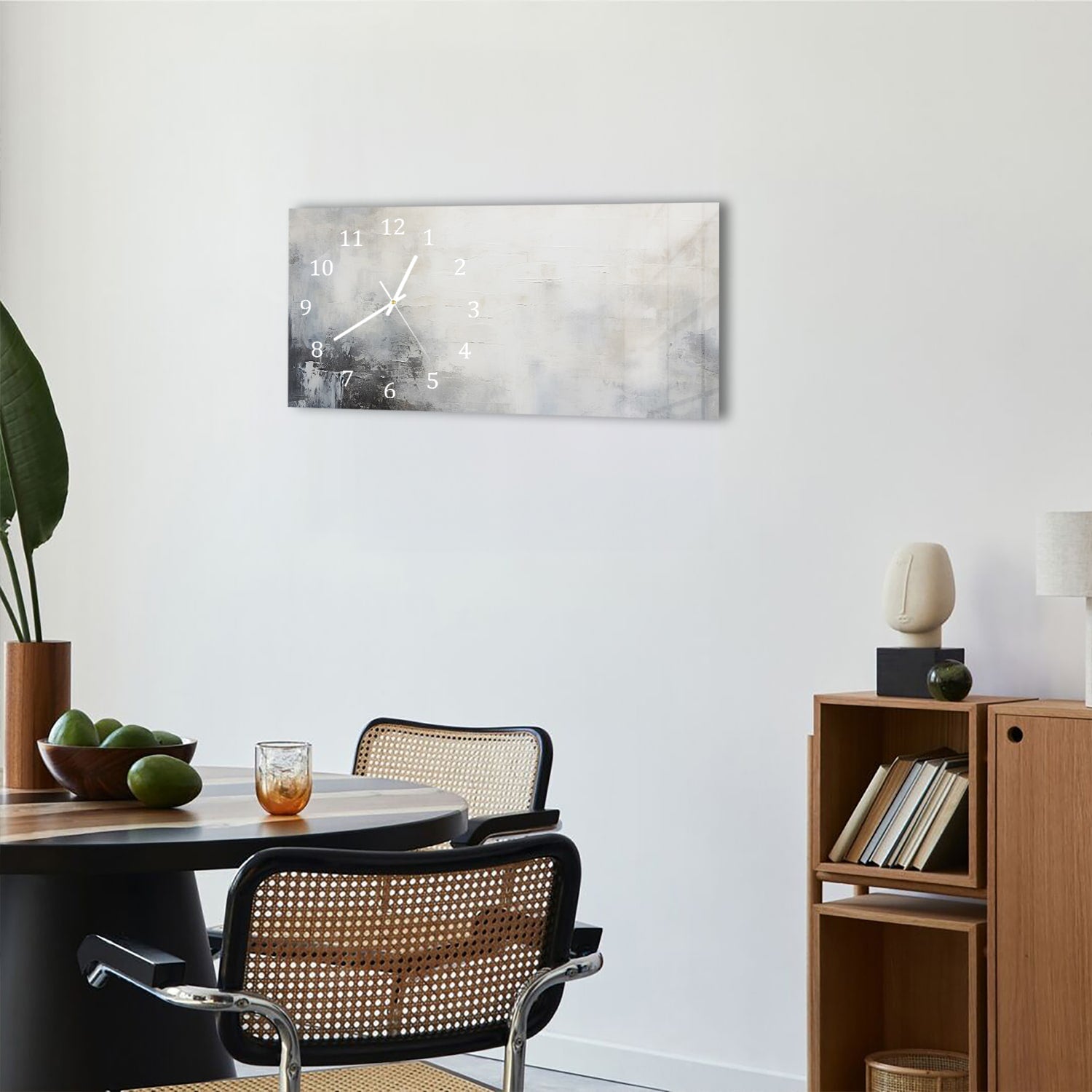 Wanduhr 60x30 - Abstraktes minimalistisches Ölgemälde