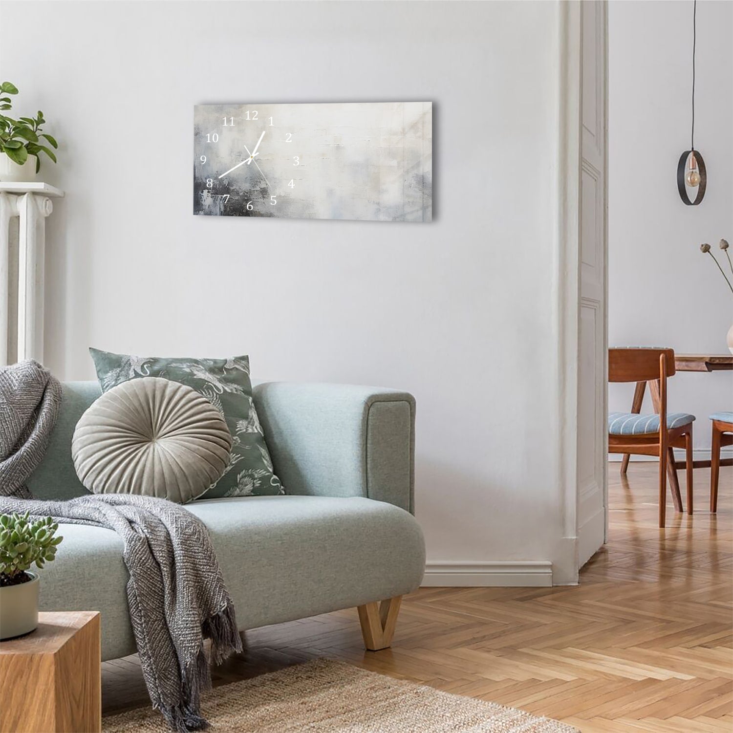 Wanduhr 60x30 - Abstraktes minimalistisches Ölgemälde