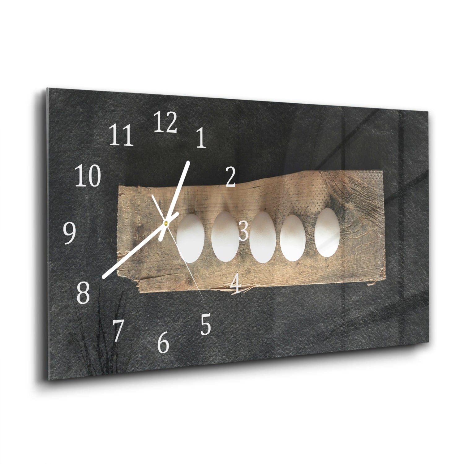 Wanduhr 60x30 - Eier auf dem Brett