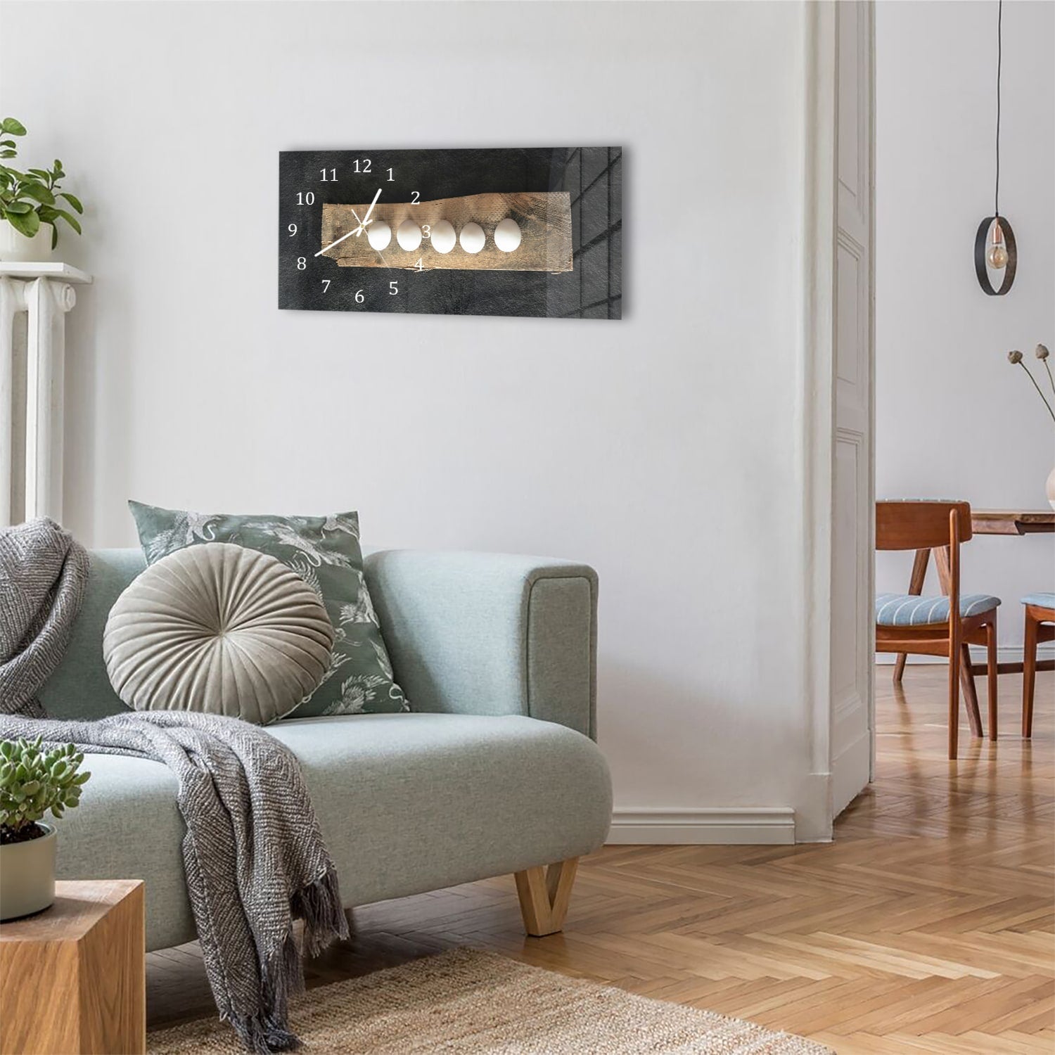 Wanduhr 60x30 - Eier auf dem Brett